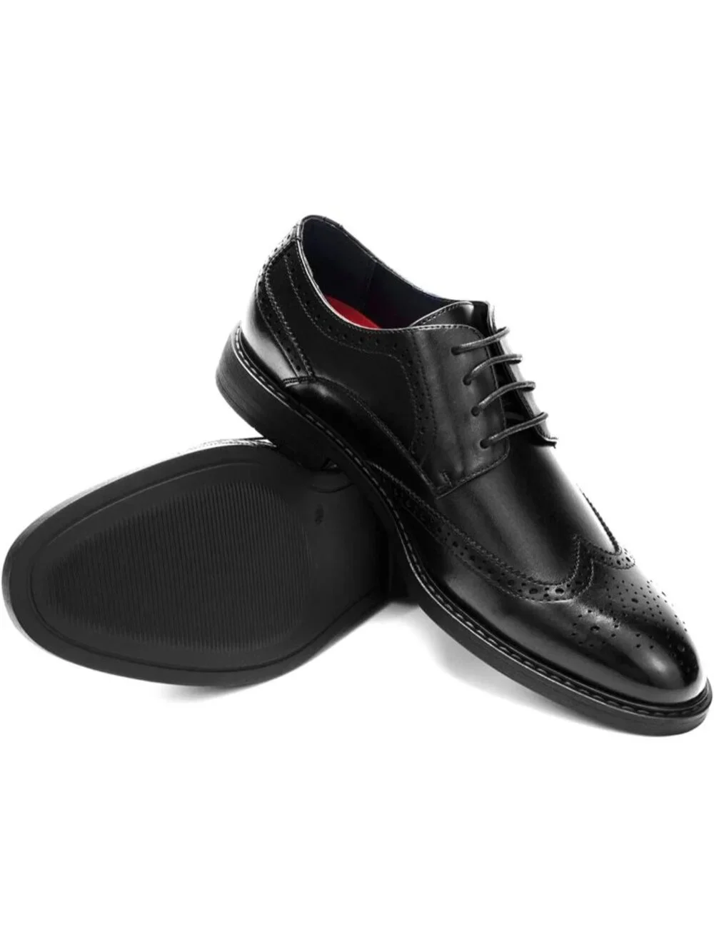 Men's Black Leather Wingtip Lace-Up Fit Business Derby Brogue Oxfords Dress Shoe